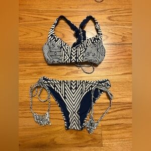 Navy and Cream Geometric Bikini Set